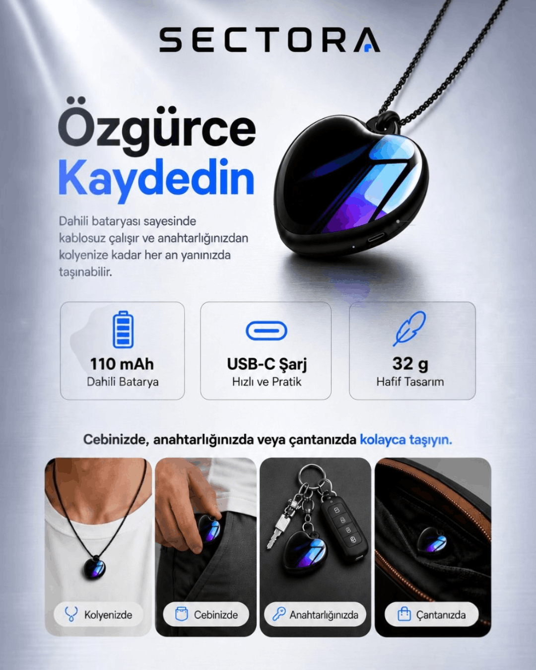 SECTORA™ - Kompakt Ses Kayıt Cihazı