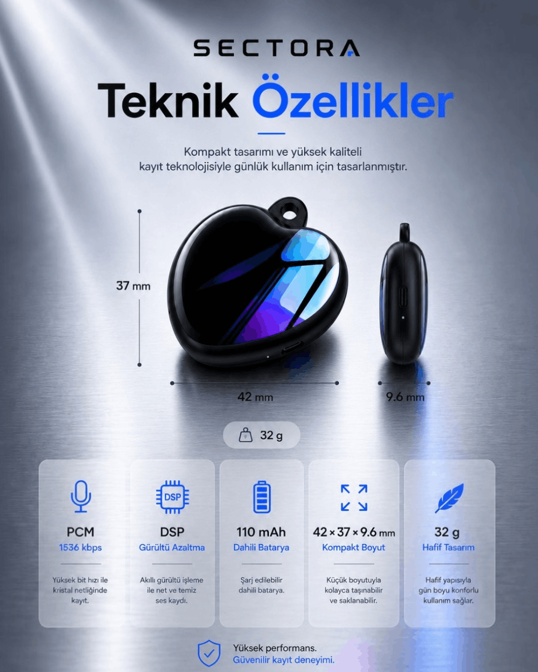 SECTORA™ - Kompakt Ses Kayıt Cihazı